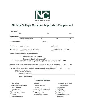 Fillable Online Nichols Nichols College Supplement Form Fax Email Print