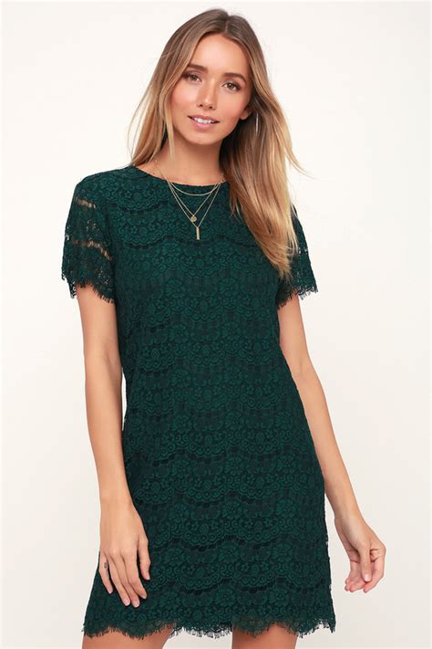 Pretty Dark Green Lace Dress Lace Shift Dress Shift Dress Lulus