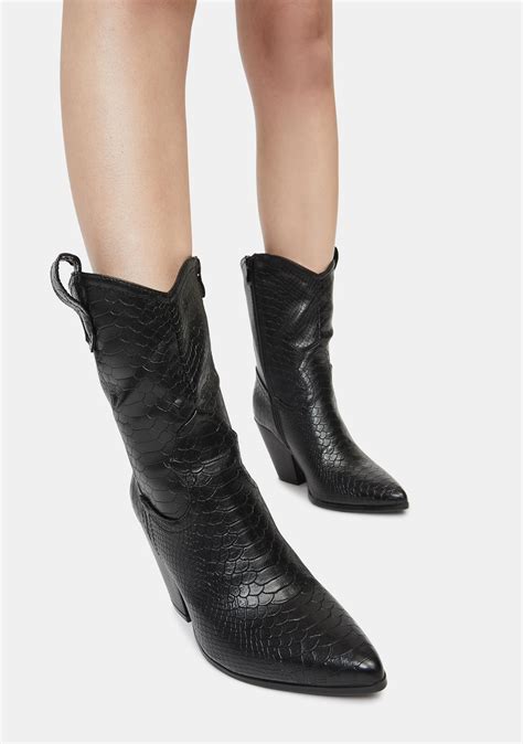 Pointed Toe Cowboy Ankle Heeled Boots - Black | Dolls Kill