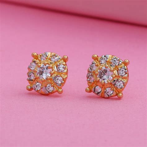 Estele Gold Plated Cz Round Stud Earrings For Women