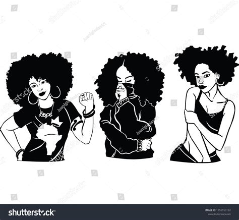 Afro Girls Vector Black 库存矢量图（免版税）1355153132 Shutterstock