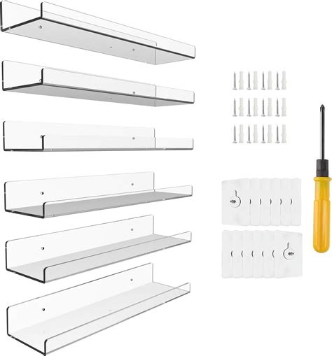 Hmdivor Paquete De 6 Estantes Acrílicos Transparentes De 15 Pulgadas