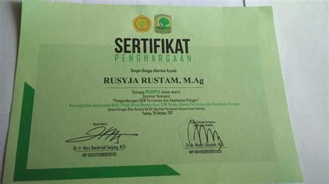 Sertifikat Seminar Nasional Pengembangan Sdm Pertanian Dan Ketahanan