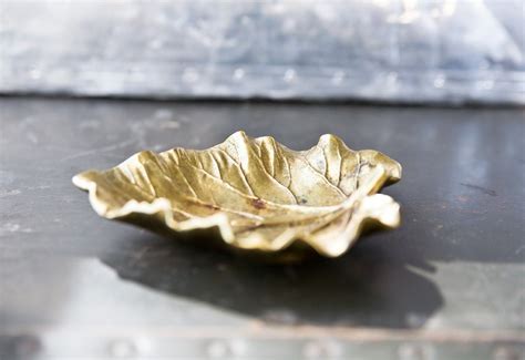 Vintage Brass Leaf Dish Virginia Metalcrafters Rhubarb