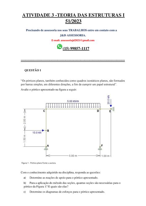 Atividade 3 Teoria DAS Estruturas 1 51 2023 ATIVIDADE 3 TEORIA