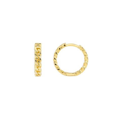 14k Yellow Gold 15 Mm Curb Pattern Hoop Earring