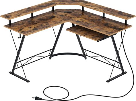 Rolanstar Computer Desk L Shaped With Power Outlet And Usb Port X