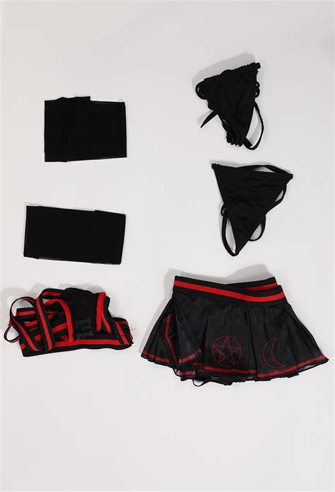 Demon Cheerleader Gothic Lingerie Set Gothic Lingerie Outfit Black Mesh Cheerleader Style