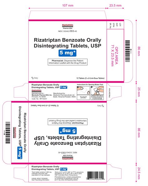 Dailymed Rizatriptan Benzoate Tablet Orally Disintegrating