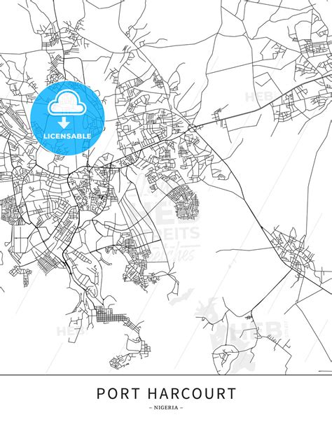 Port Harcourt, Nigeria, Map poster borderless print template - HEBSTREITS