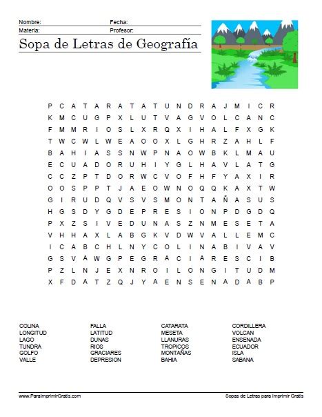 Sopa de Letras de Geografía ParaImprimirGratis