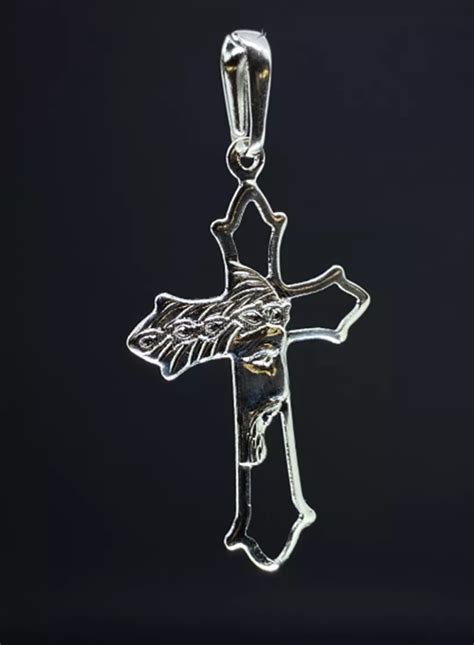 Pingente Prata Italiana Crucifixo Face De Jesus Cristo Elo