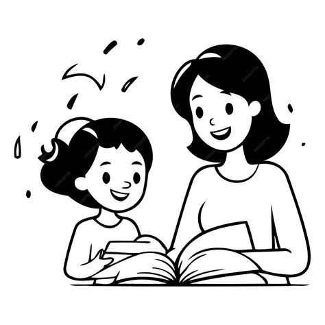 Premium Vector Mother And Daughter Reading A Book Vector Illustration