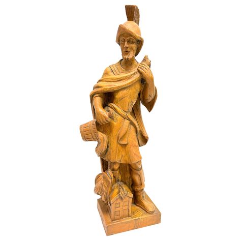 Folk Art 20th Century Carved Wood Figure Sculpture of Saint Florian Austria 1960 For Sale at 1stDibs