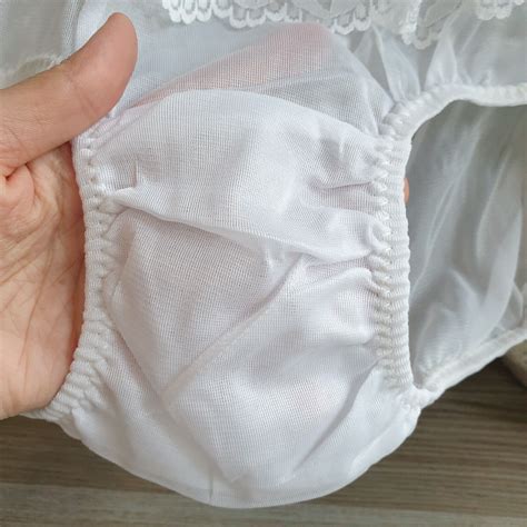 Vintage Nylon Panties Sheer White Bikini Granny Lace Gem