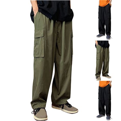 Elainilye Fashion Mens Cargo Pants Summer Drawstring Pocket Elastic Work Pants Cargo Pants Baggy