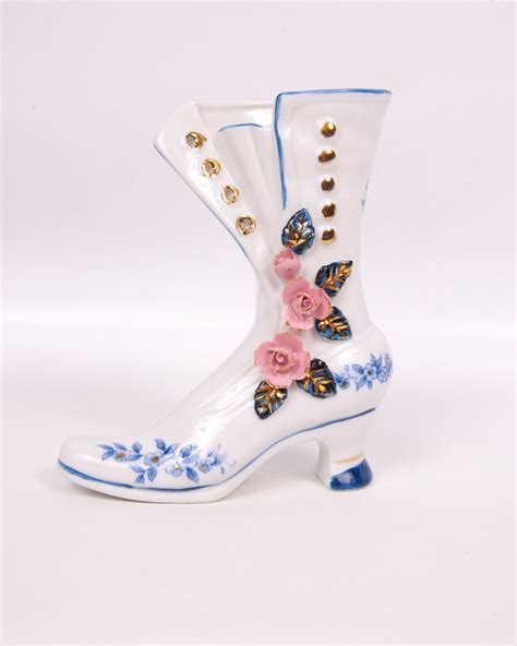 Vintage Brinns Porcelain Shoe Boot Figurine Hand Painted White