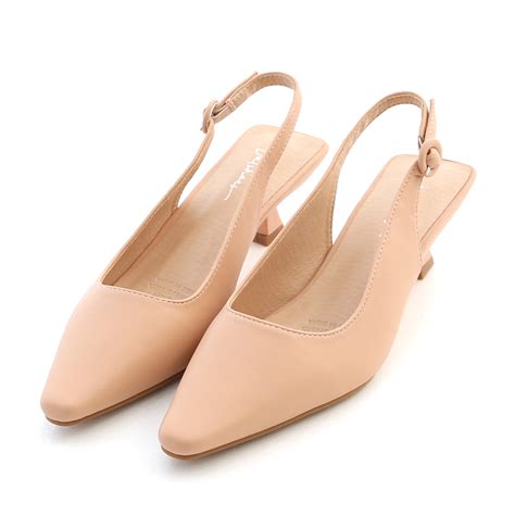 Pointed Toe Plain Kitten Heel Slingbacks Nude Pink D Af Official