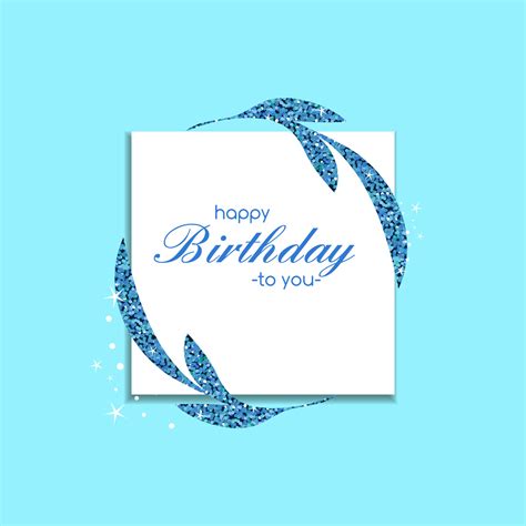 Glitter Card Happy Birthday with Blue Leaves 23810618 Vector Art at ...