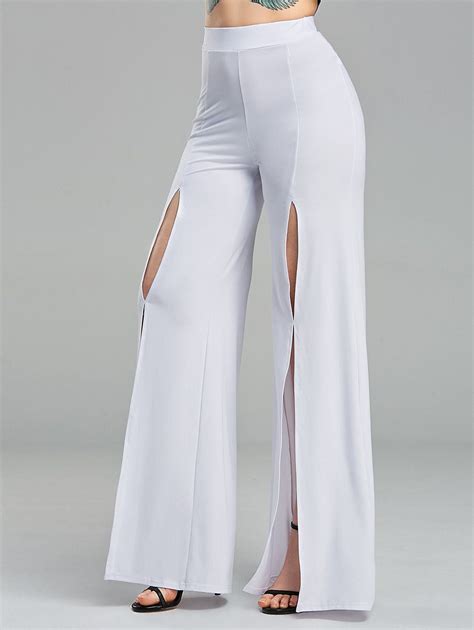 [53 Off] High Waisted Front Slit Palazzo Pants Rosegal