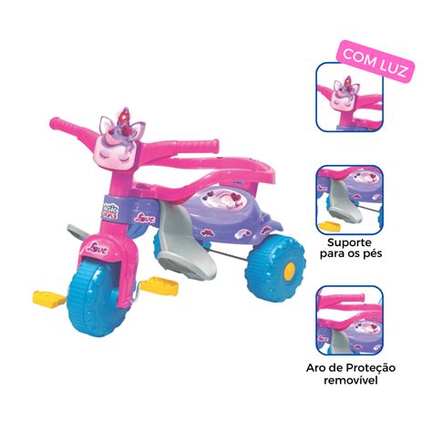 Velotrol Triciclo Motoquinha Motoca Unicórnio Menina Luz Empurrador