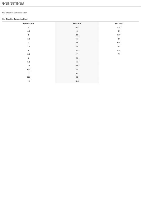 Nike Shoe Size Conversion Chart Nordstrom Download Printable Pdf