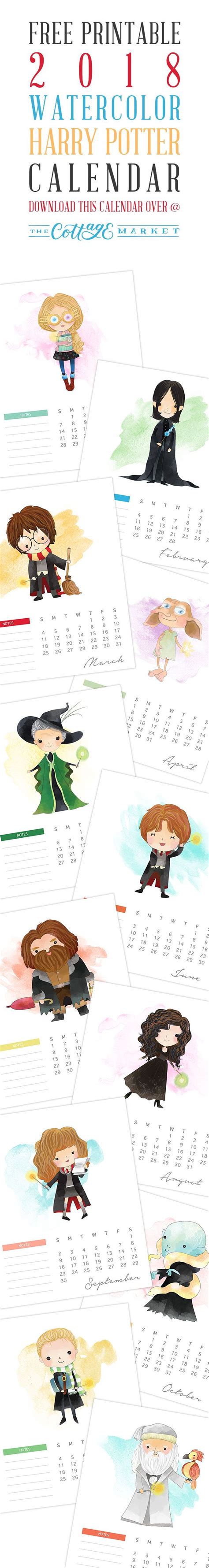 Free Printable Watercolor Harry Potter Calendar The Cottage