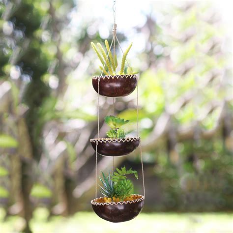 Tiered Hanging Coconut Shell Plant Pot Vertical Garden Novica