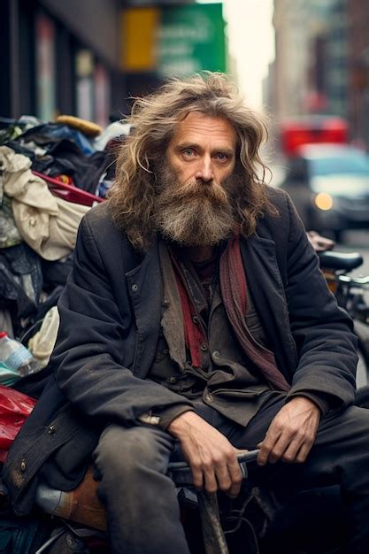 Premium Ai Image Portrait Of A Homeless Man With Long Hair