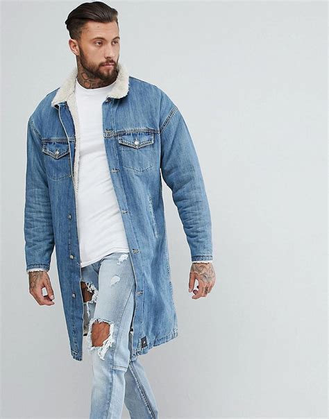 Sixth June Longline Denim Jacket With Fleece Lining In Blue For Men Lyst