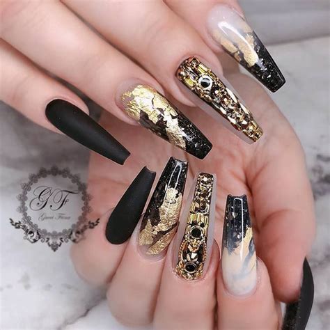 Winning Look Black And Gold Color Long Nails Are The Perfect Canvas