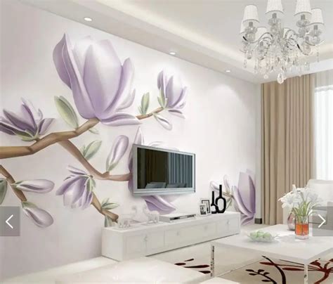 3D 8D Embossed Purple Flower Wall Mural Photo Wallpaper For Living Room