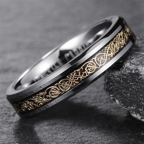 Mm Gold Celtic Dragon Inlay Tungsten Carbide Wedding Band Ring