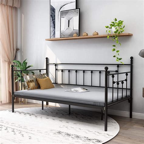 Alazyhome Metal Daybed Frame Twin Size Metal Slats Platform Black