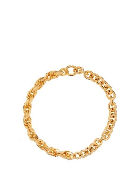 Bottega Veneta Chunky Twisted Link Gold Plated Necklace Womens