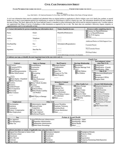 Tx Civil Case Info Sheet Complete Legal Document Online Us Legal Forms