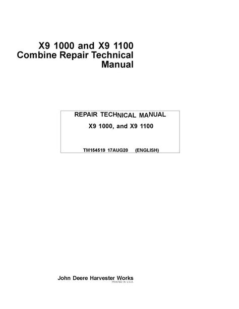 John Deere X9 1000 1100 cosechadora pdf manual técnico de reparación