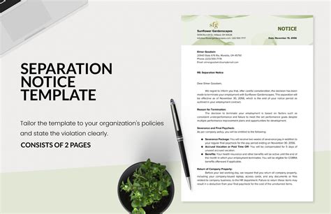 Editable Separation Notice Template In Google Docs Pdf Pages Word