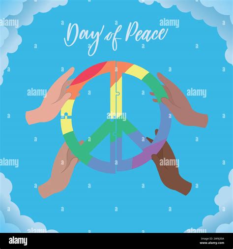 Group Of Hands Holding A Peace Symbol With Pride Colors Vector Stock