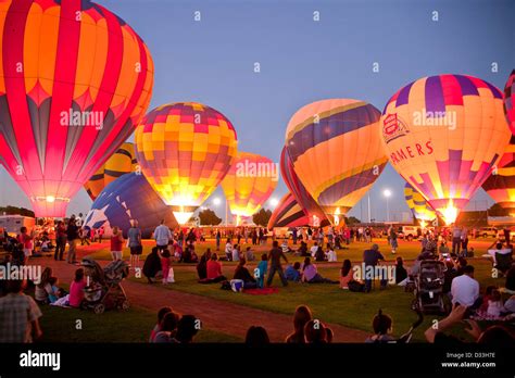 Hot Air Balloons Glowing In The Dark At T He Yuma Balloon Festival In