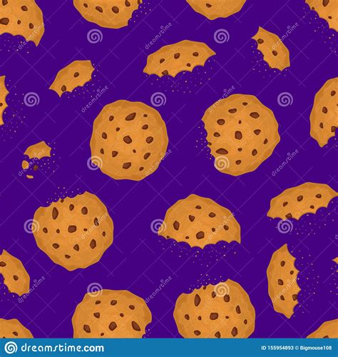 Bitten Chip Cookie with Chocolate Seamless Pattern Background. Vector ...