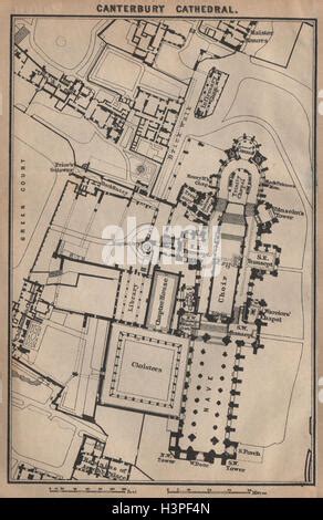 Canterbury Cathedral Ground Plan Kent Baedeker Old Vintage Map