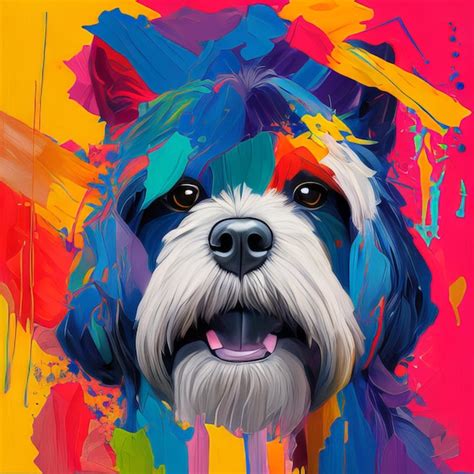 Una Pintura Colorida De Un Perro Con Una Nariz Negra Y Una Lengua Rosa