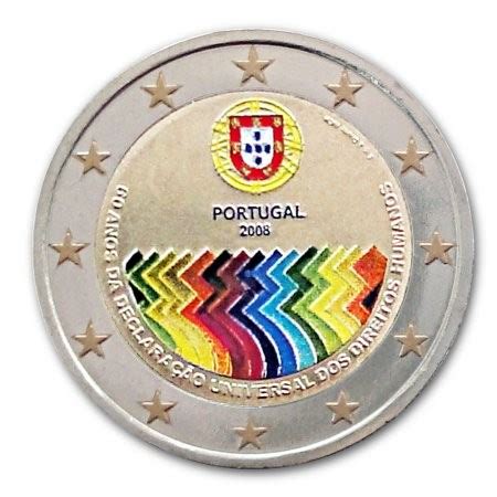 Portugal 2 Euro 2008 Mensenrechten Gekleurd Eurocoinhouse