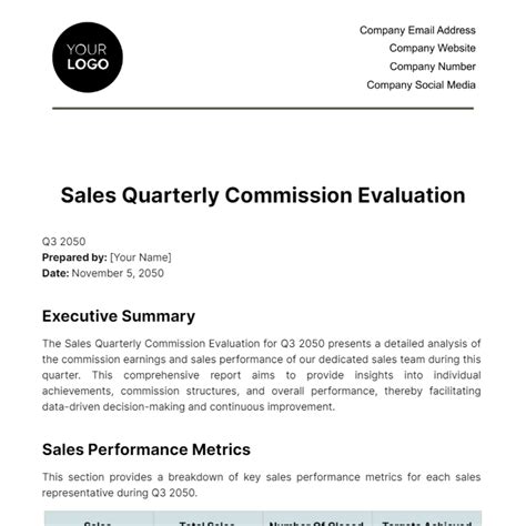 Free Sales Quarterly Commission Evaluation Template Edit Online