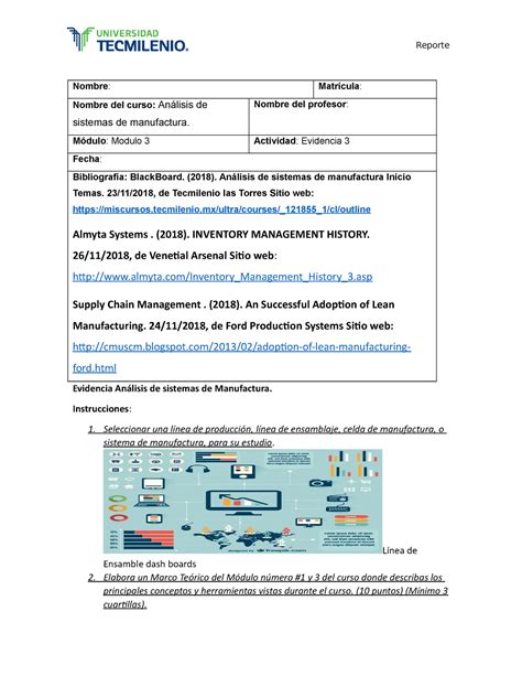 Analisis De manufactura evidencia final Nombre Matrícula Nombre del