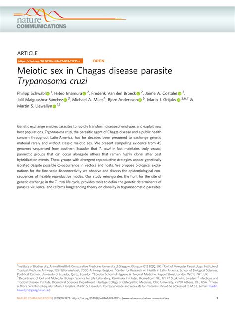 Pdf Meiotic Sex In Chagas Disease Parasite Trypanosoma Cruzi