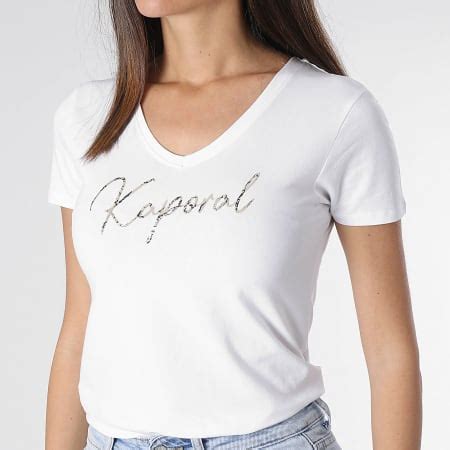 Kaporal Tee Shirt Col V Femme Lion Blanc Doré LaBoutiqueOfficielle