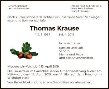 Traueranzeigen Von Thomas Krause Trauer HNA De