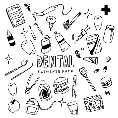 Dental Illustration Pack Elements Tooth Dentist Health Doodle Clip Art